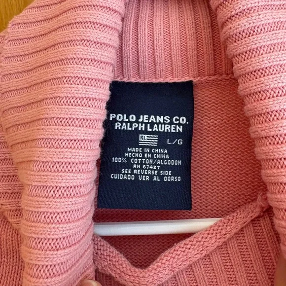 Polo Jeans Co.‎ Ralph Lauren Pink Cotton Knit Turtleneck Sweater L/G